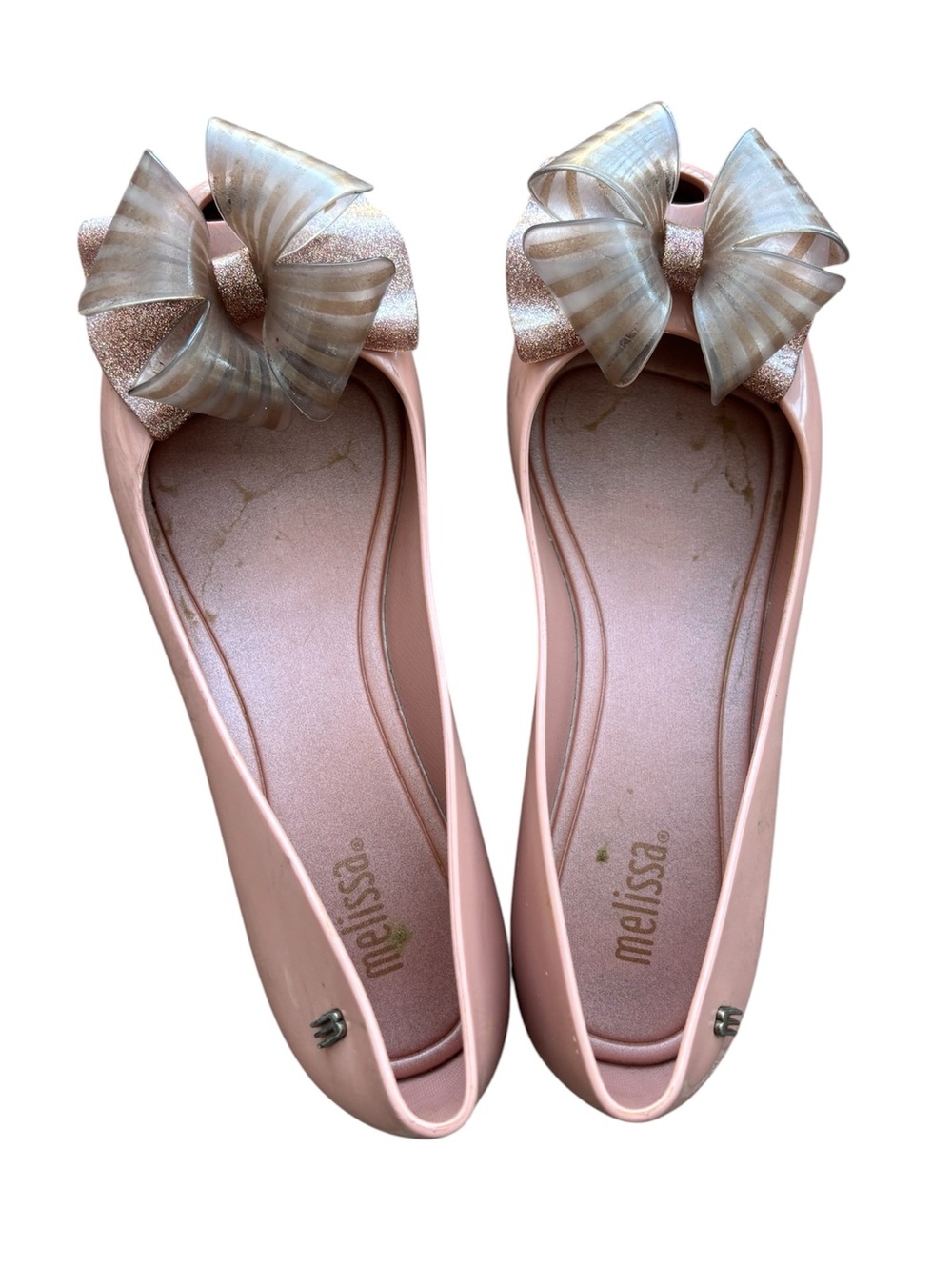 Melissa Pink Jelly Flats with Iridescent Ribbon Bow